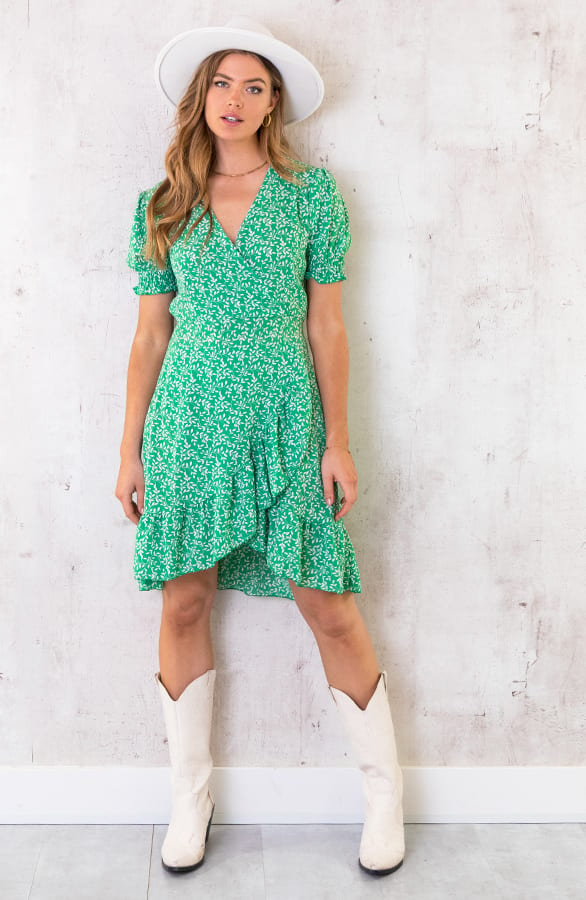 Overslag Ruches Leaves Jurk Groen – shoparchief, foto 2