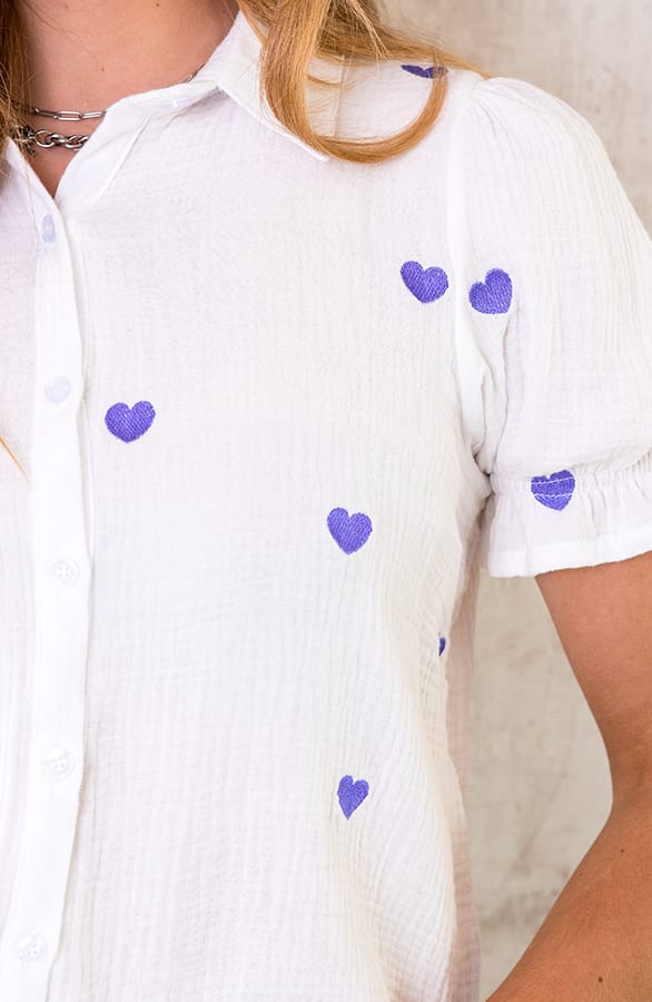 Pofmouwen Hartjes Blouse Violet – shoparchief, foto 3