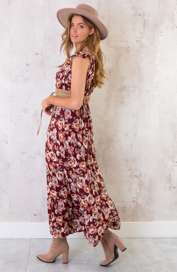 Ruffle Maxi Jurk Rozen Bordeaux – shoparchief, foto 3