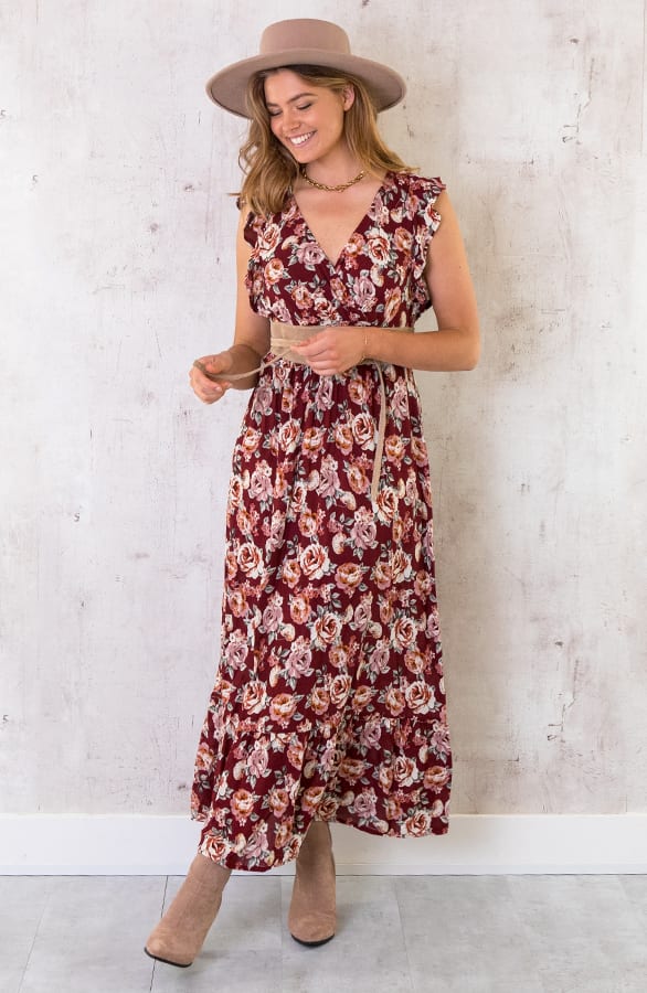Ruffle Maxi Jurk Rozen Bordeaux – shoparchief, foto 2