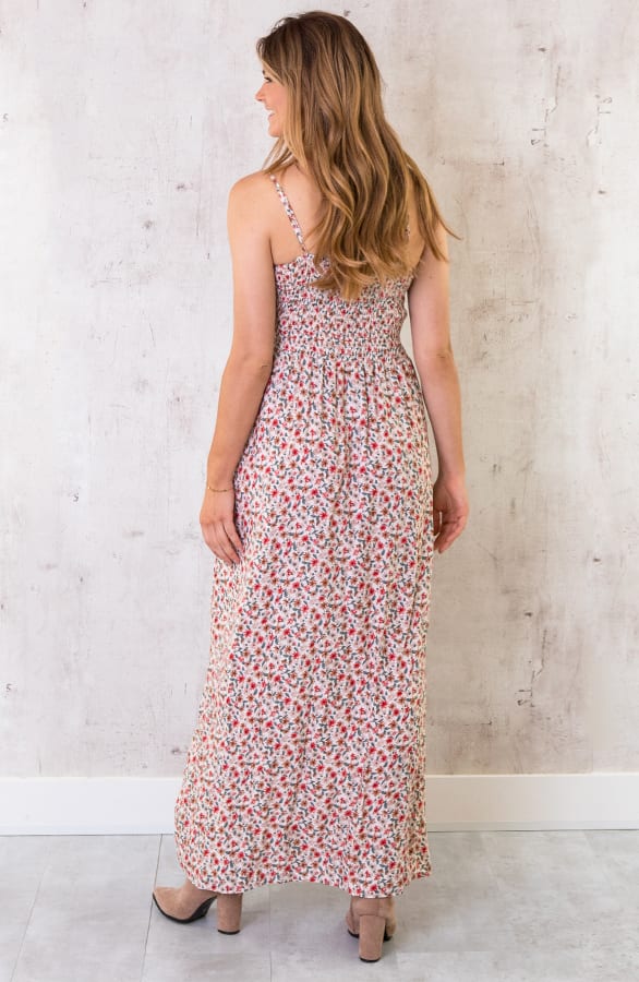 Spaghetti Maxi Jurk Bloemen Creme – shoparchief, foto 6