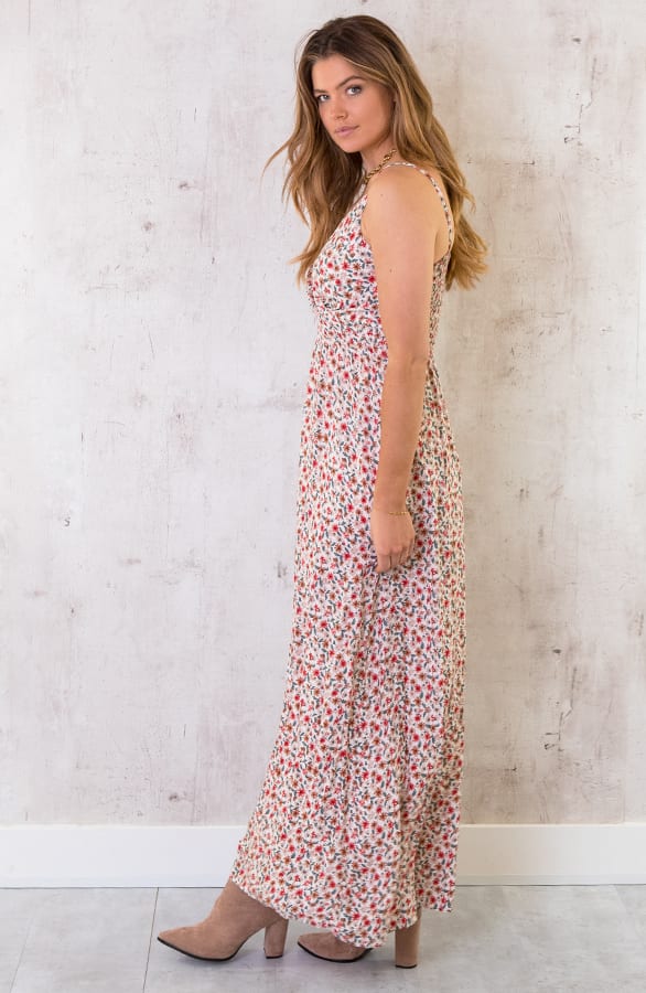 Spaghetti Maxi Jurk Bloemen Creme – shoparchief, foto 4