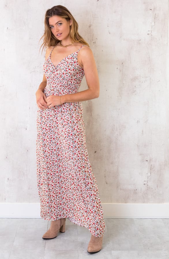 Spaghetti Maxi Jurk Bloemen Creme – shoparchief, foto 3