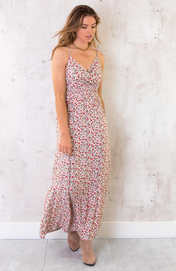 Spaghetti Maxi Jurk Bloemen Creme – shoparchief, foto 2