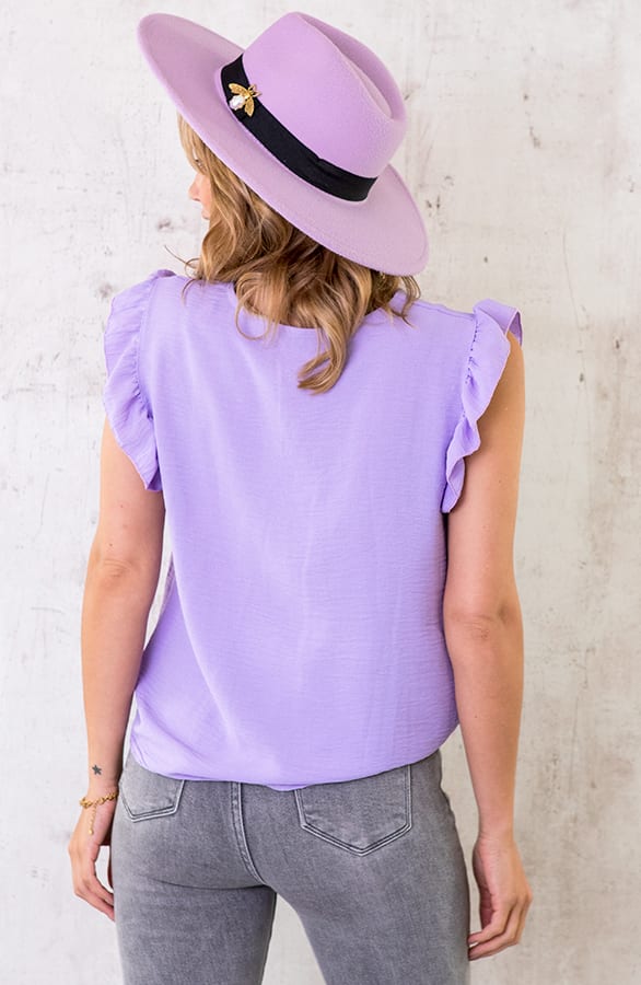 V-hals Ruffle Blouse Lila – shoparchief, foto 4