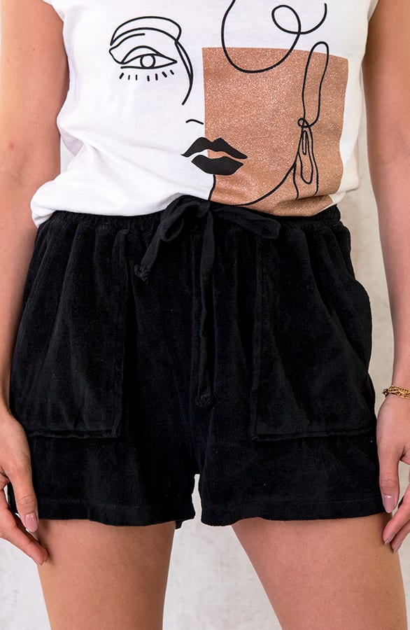 Velours Shorts Met Zakken Zwart – shoparchief, foto 1