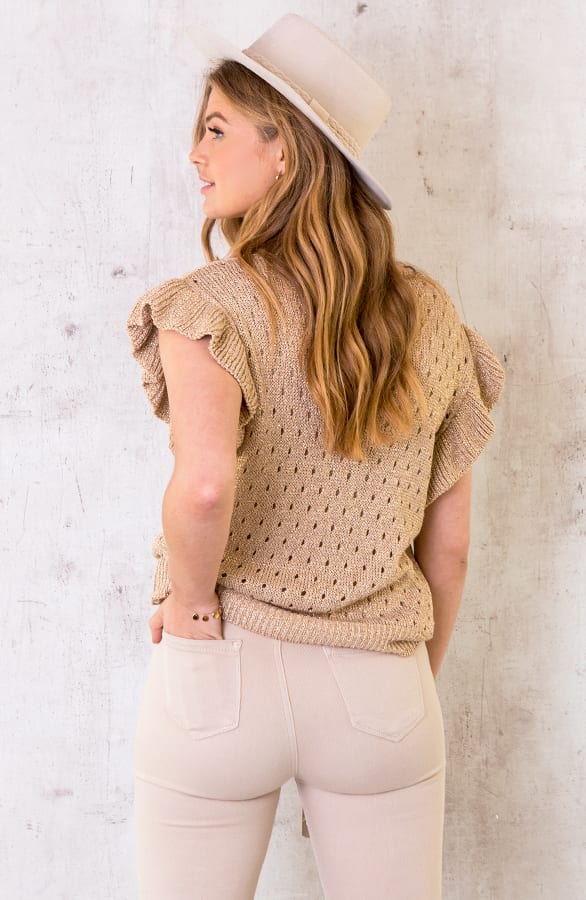 Gehaakte Lurex Ruffle Top Goud – shoparchief, foto 3