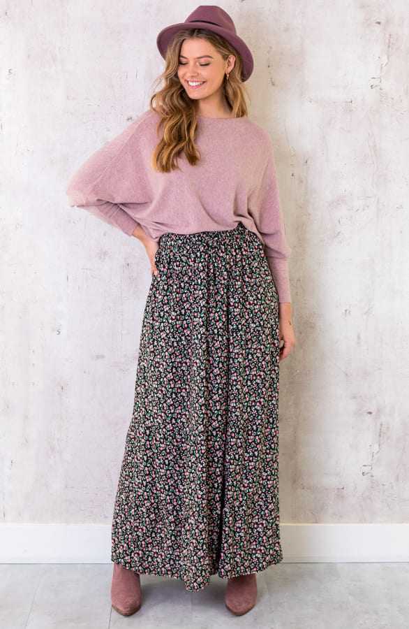 Katoenen Maxi Rok Bloemen Zwart Roze – shoparchief, foto 9