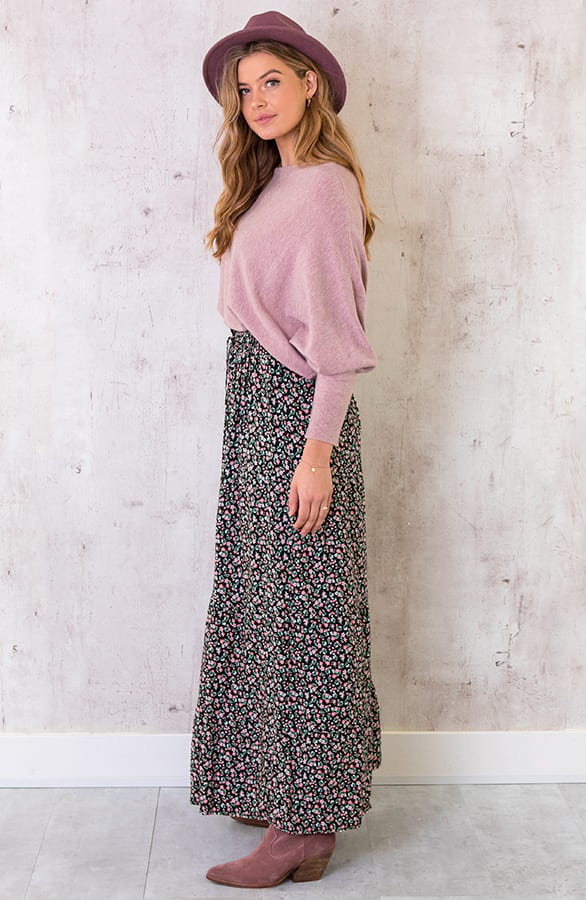 Katoenen Maxi Rok Bloemen Zwart Roze – shoparchief, foto 10