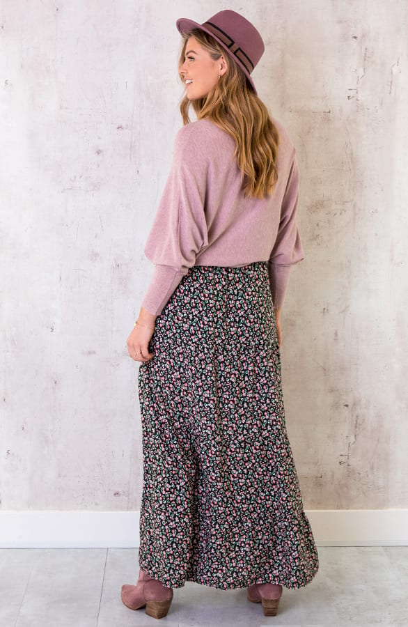 Katoenen Maxi Rok Bloemen Zwart Roze – shoparchief, foto 11