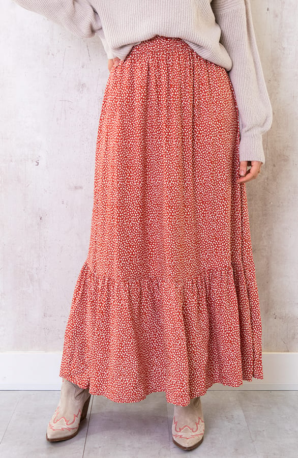 Katoenen Maxi Rok Leaves Terracotta – shoparchief, foto 2