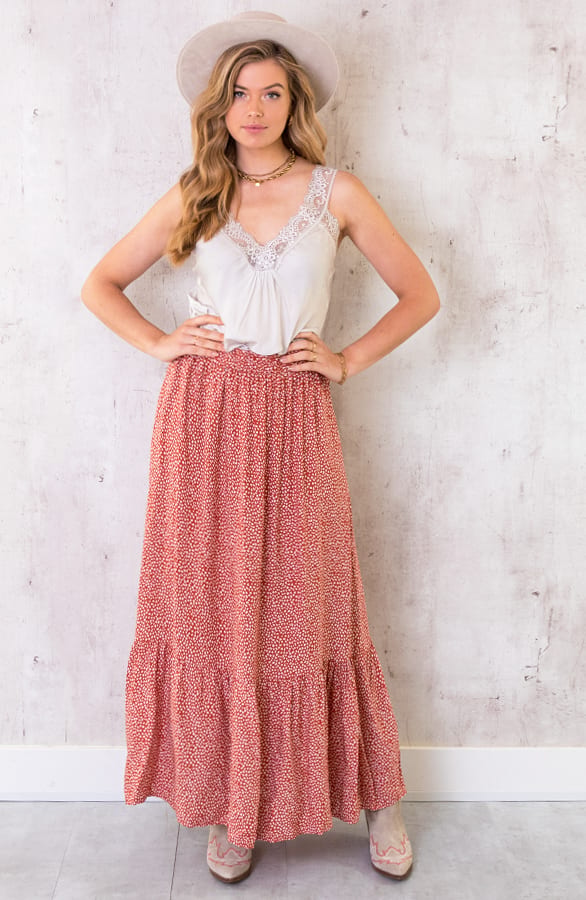 Katoenen Maxi Rok Leaves Terracotta – shoparchief, foto 1