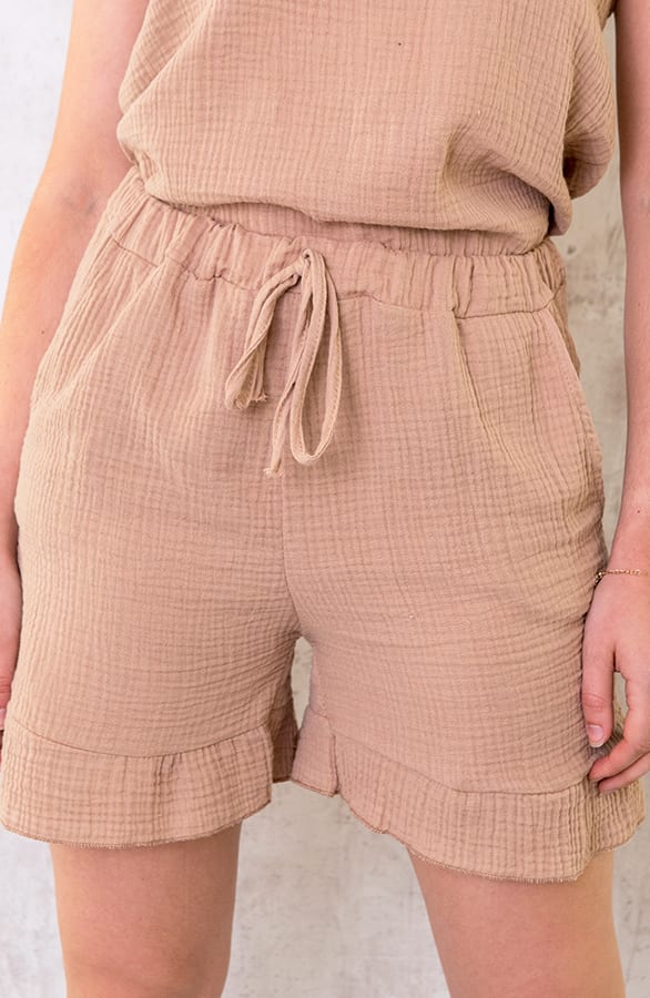 Katoenen Ruffle Shorts Camel – shoparchief, foto 1