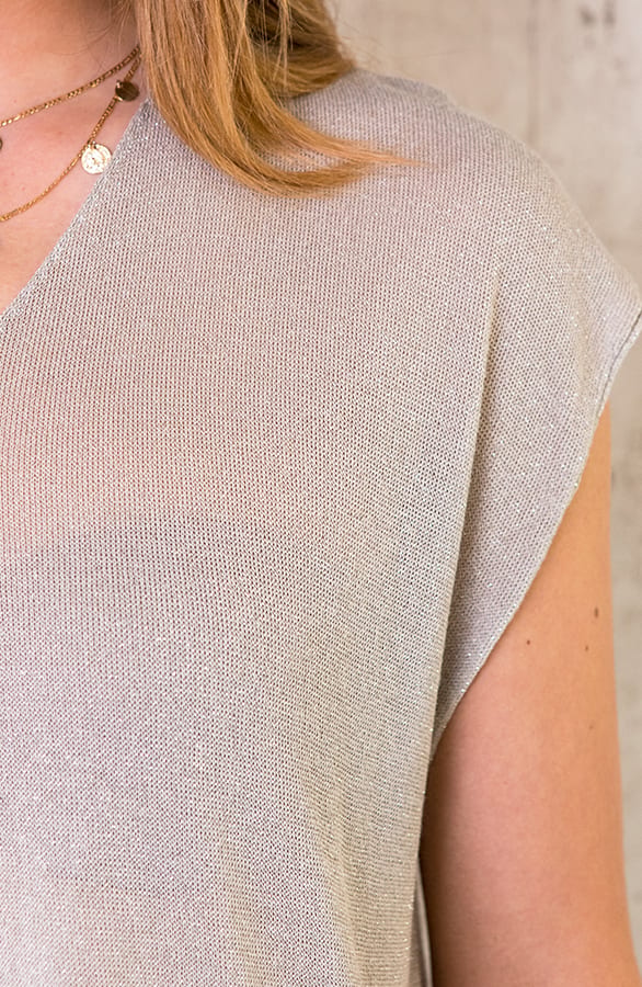 Lurex V-hals Top Beige 1.0 – shoparchief, foto 6