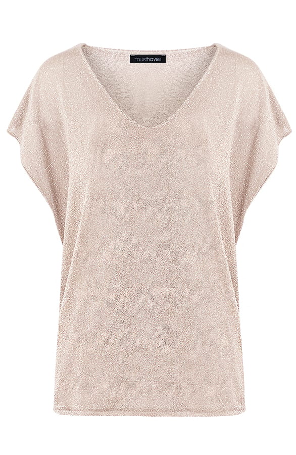 Lurex V-hals Top Beige 1.0 – shoparchief, foto 1