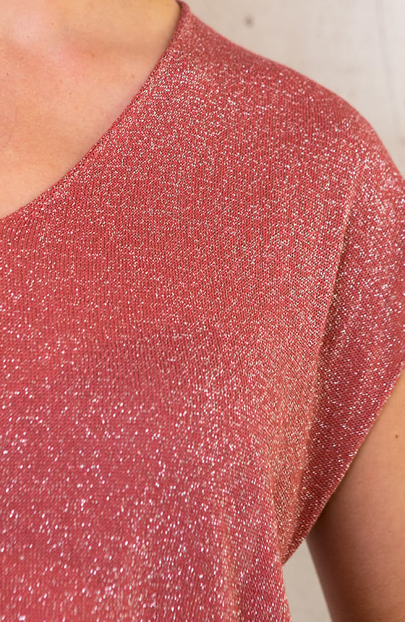Lurex V-hals Top Koraal 1.0 – shoparchief, foto 4