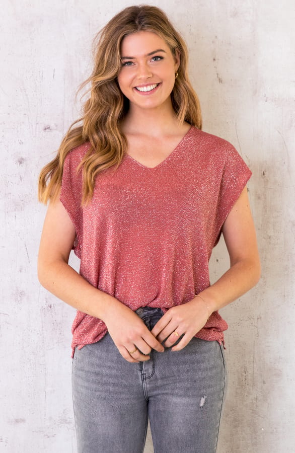 Lurex V-hals Top Koraal 1.0 – shoparchief, foto 1