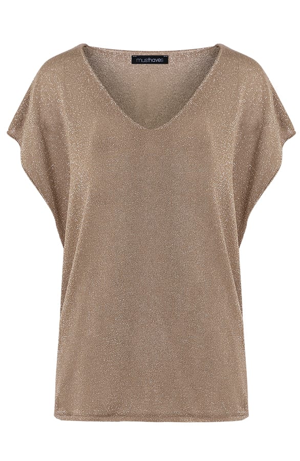 Lurex V-hals Top Taupe 1.0 – shoparchief, foto 1