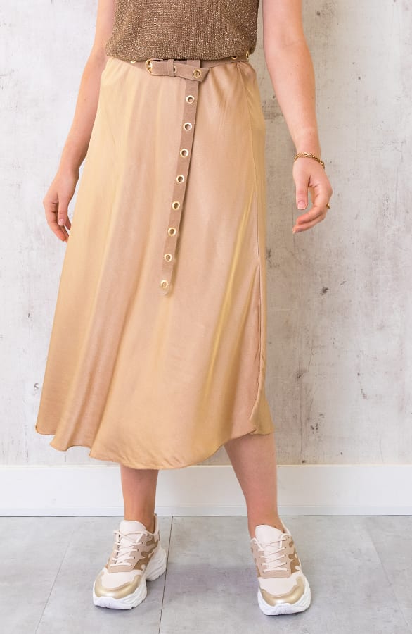 Midi Satijnen Rok Beige – shoparchief, foto 1