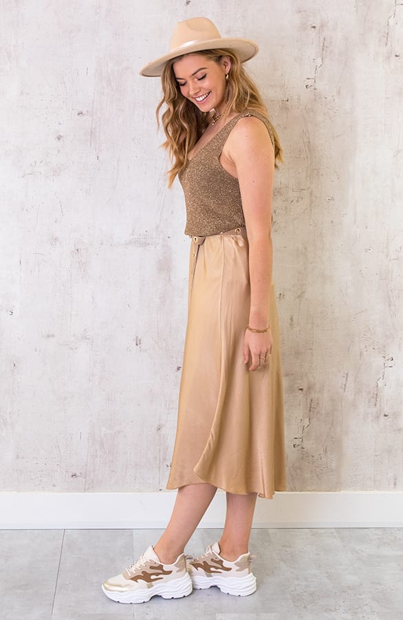 Midi Satijnen Rok Beige – shoparchief, foto 4