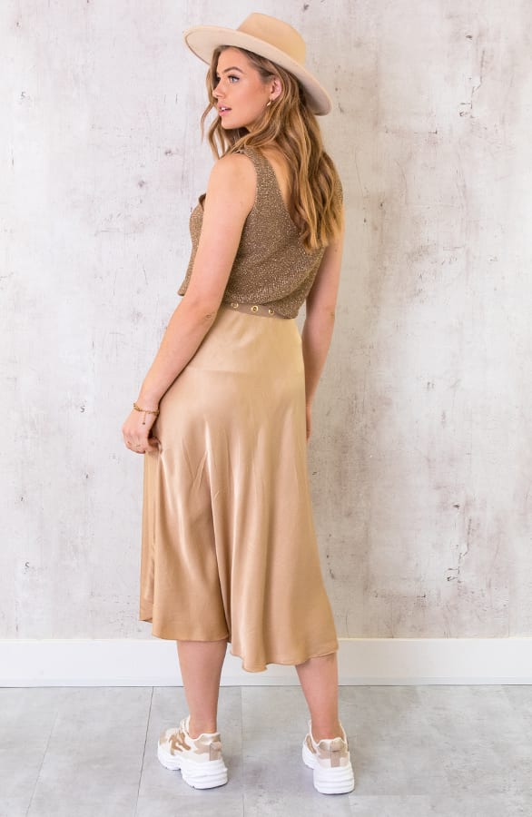 Midi Satijnen Rok Beige – shoparchief, foto 5