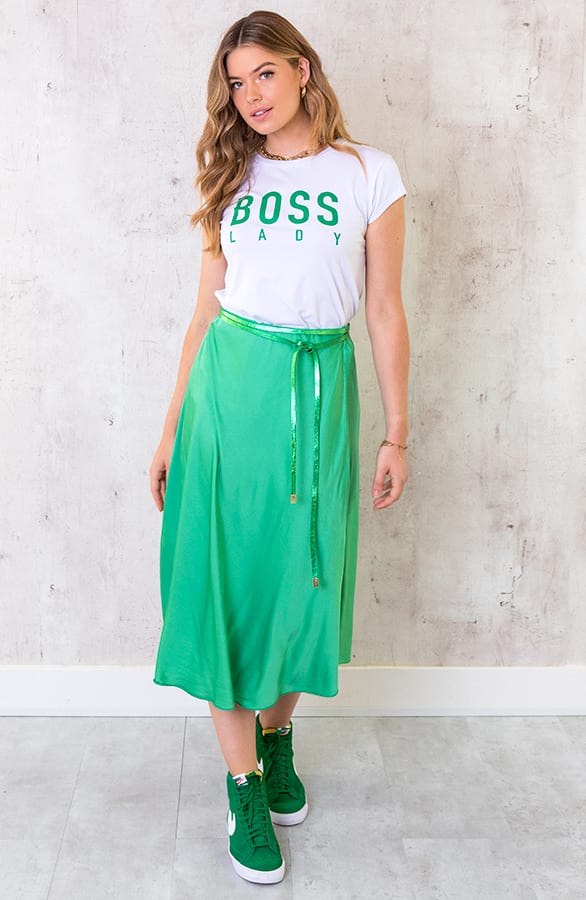 Midi Satijnen Rok Bright Green – shoparchief, foto 3