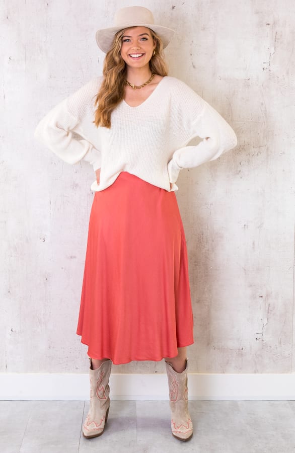 Midi Satijnen Rok Koraal – shoparchief, foto 4