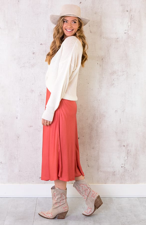 Midi Satijnen Rok Koraal – shoparchief, foto 6
