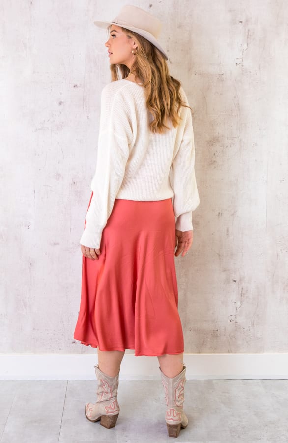 Midi Satijnen Rok Koraal – shoparchief, foto 7