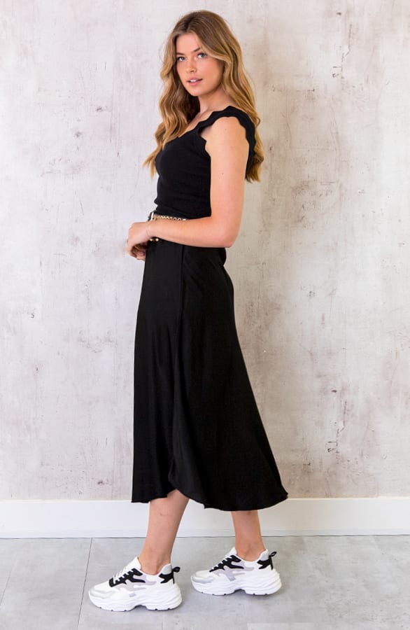 Midi Satijnen Rok Zwart – shoparchief, foto 6
