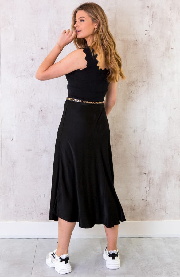 Midi Satijnen Rok Zwart – shoparchief, foto 7