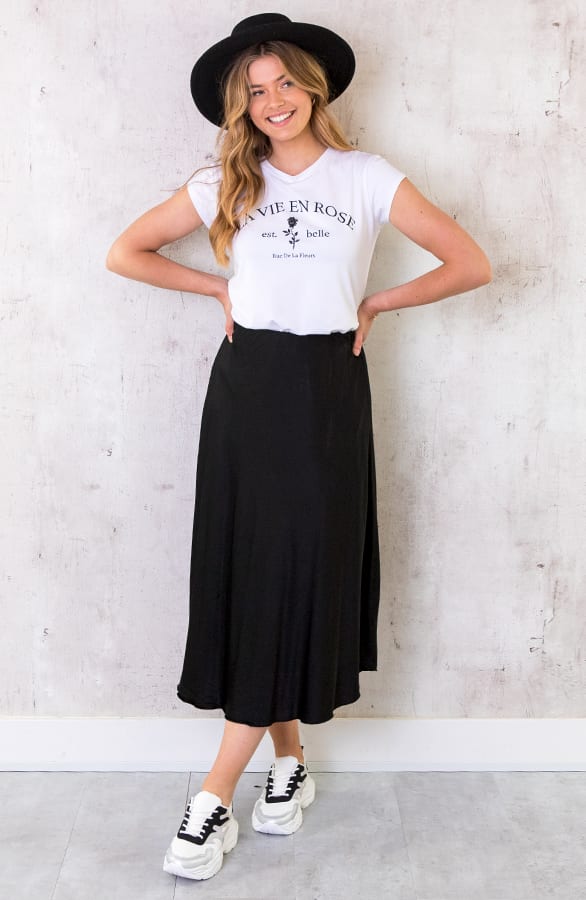Midi Satijnen Rok Zwart – shoparchief, foto 2