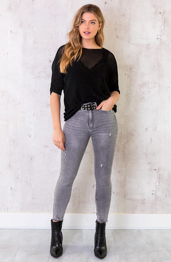 High Waist Skinny Jeans Damaged Grijs – shoparchief, foto 8