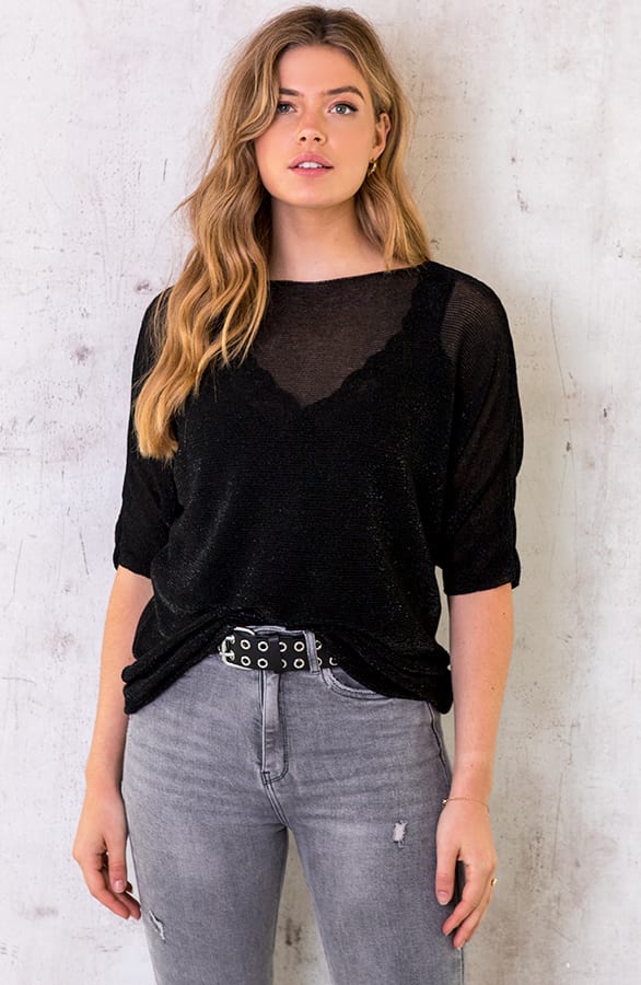 Oversized Lurex Dames Top Zwart – shoparchief, foto 1