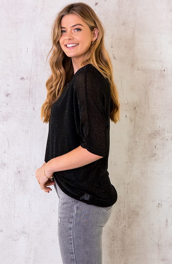 Oversized Lurex Dames Top Zwart – shoparchief, foto 2
