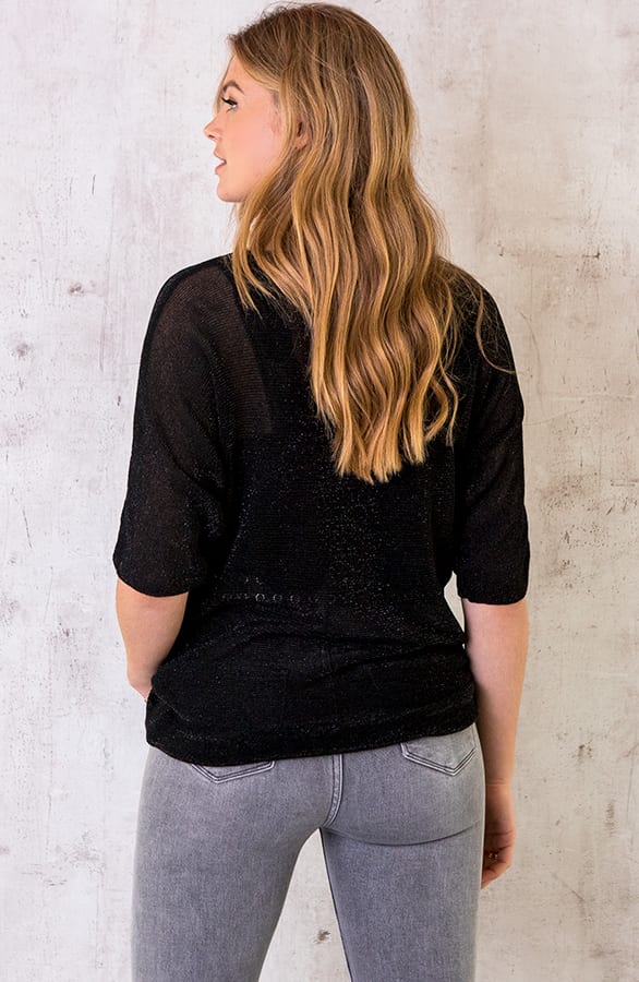 Oversized Lurex Dames Top Zwart – shoparchief, foto 3