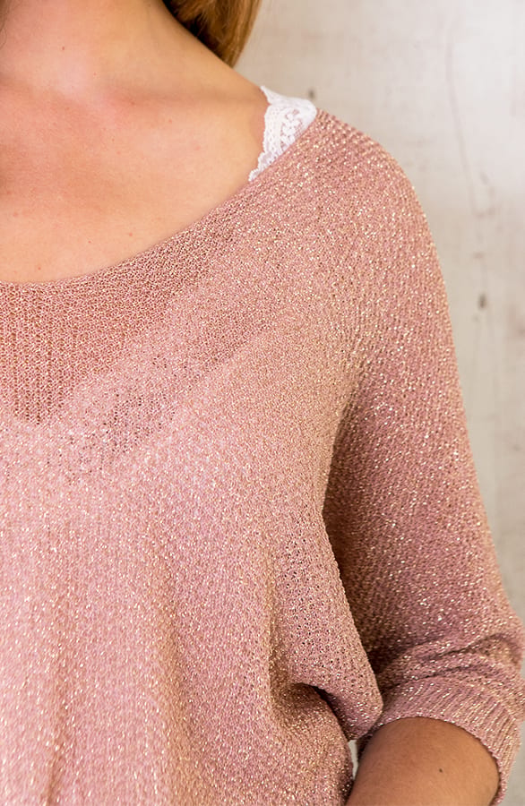 Oversized Lurex Top Rosé Goud – shoparchief, foto 4