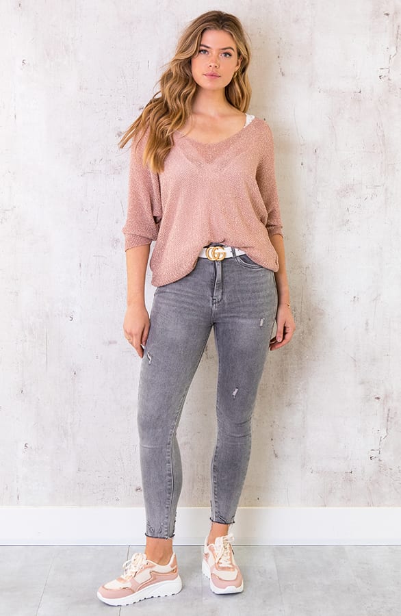 High Waist Skinny Jeans Damaged Grijs – shoparchief, foto 9