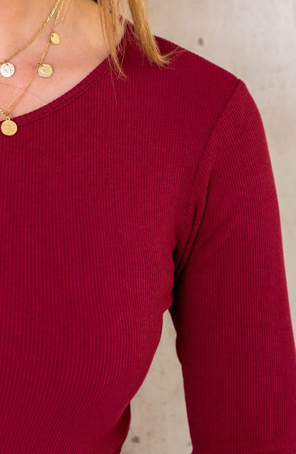 Rib Stretch Jurk Bordeaux – shoparchief, foto 4
