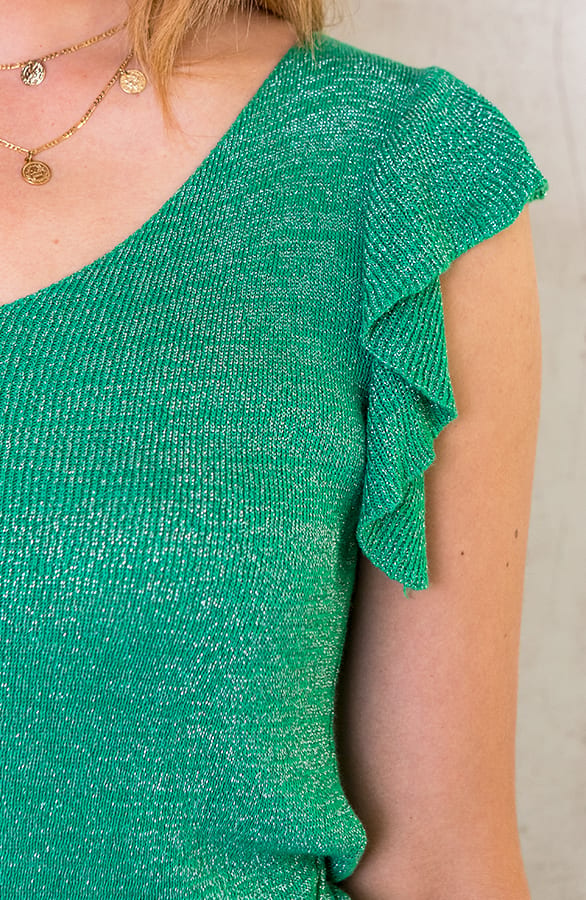 Ruffle Lurex Top Bright Green – shoparchief, foto 5