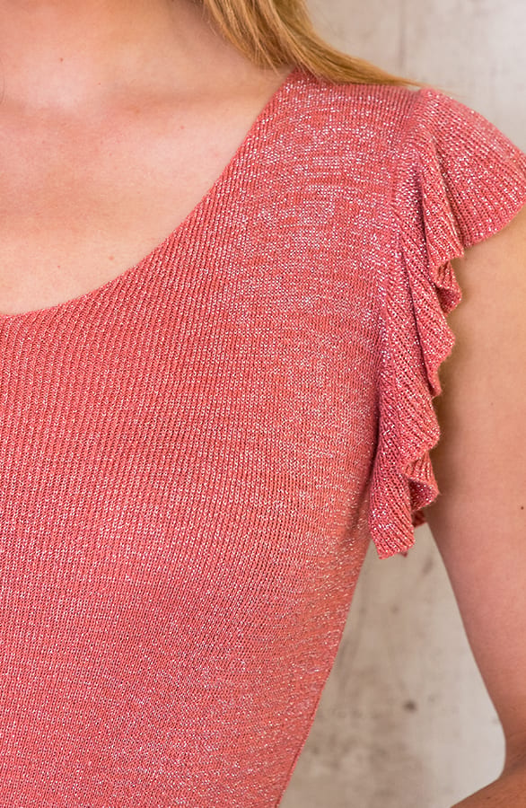 Ruffle Lurex Top Dust Koraal – shoparchief, foto 5