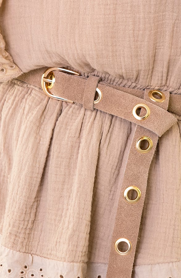 Suede Gesp Riem Lang Beige – shoparchief, foto 7