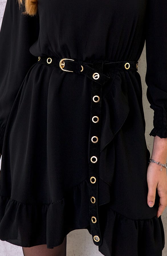 Suede Gesp Riem Lang Zwart – shoparchief, foto 2