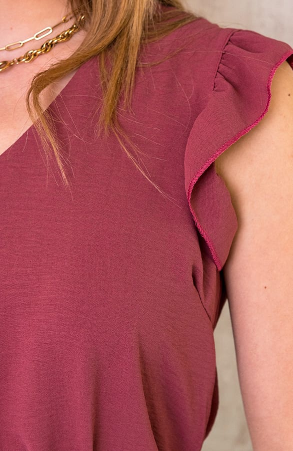V-hals Ruffle Blouse Dust Roze – shoparchief, foto 3