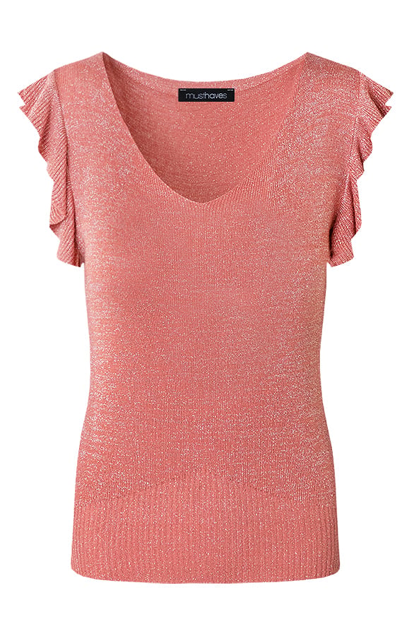 Ruffle Lurex Top Dust Koraal – shoparchief, foto 1