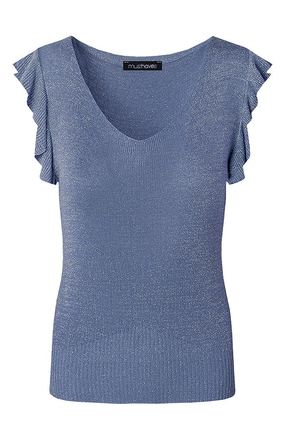 Ruffle Lurex Top Jeansblauw – shoparchief, foto 1