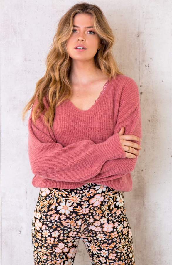 Basic Soft V-Trui Dust Roze – shoparchief, foto 1