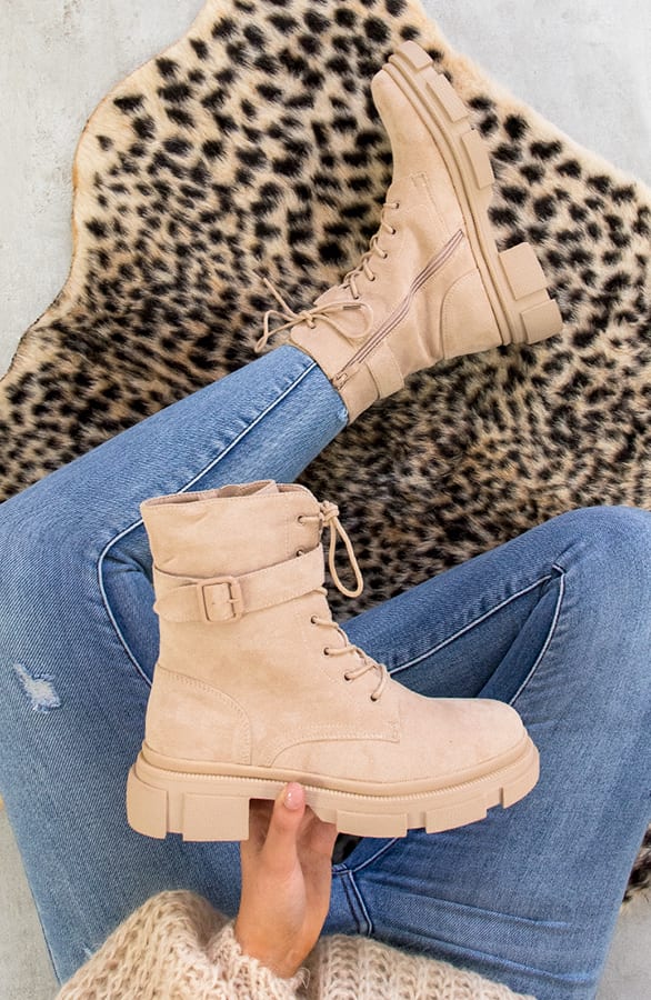 Biker Boots Suede Beige – shoparchief, foto 1