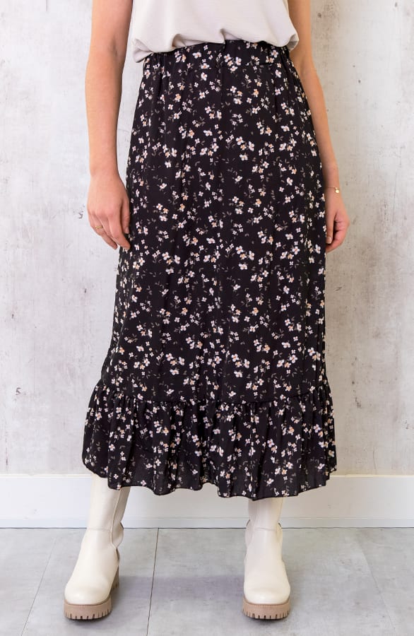 Bloemen Rok Midi Zwart – shoparchief, foto 1