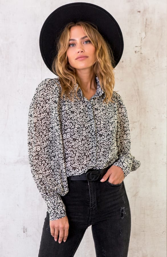 Bloemenprint Blouse Zwart – shoparchief, foto 1